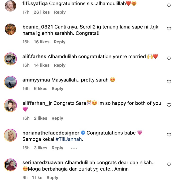 Sarah Hildebrand dihujani ucapan tahniah